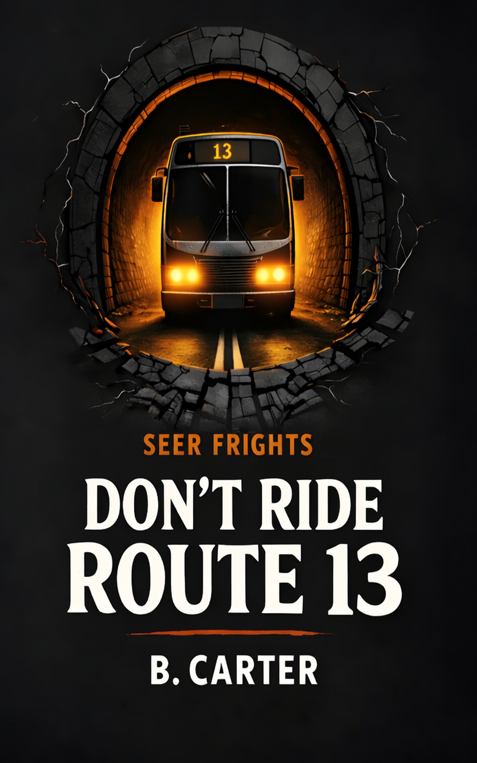 Don't Ride Route 13 cover - city bus driving through fog at night