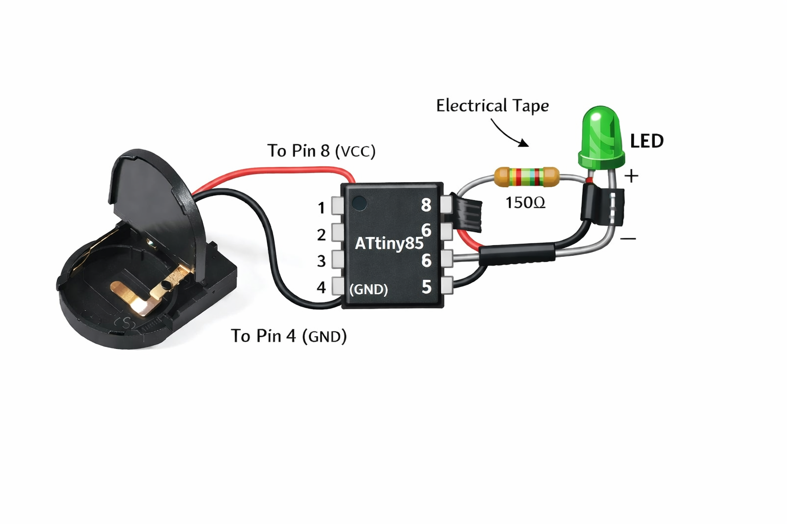 Swamp Glow Version 2 — ATtiny85 wiring diagram